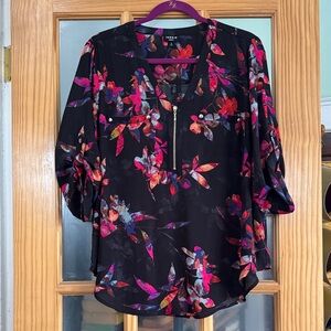 Torrid Black Blouse with Vibrant Floral Design